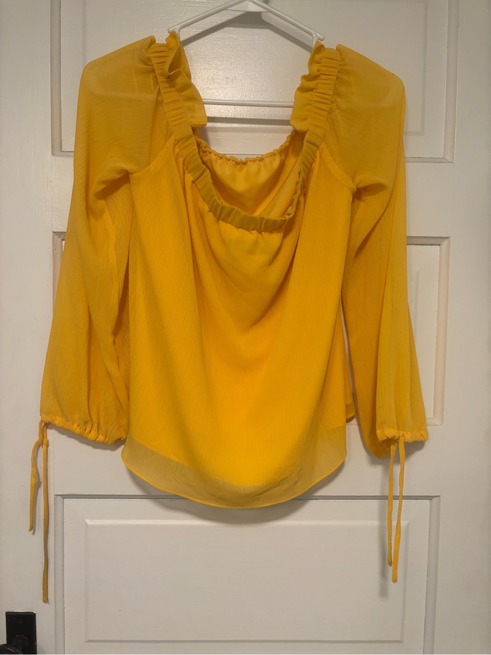 Guess Yellow Ruffle Square-Neck Blouse